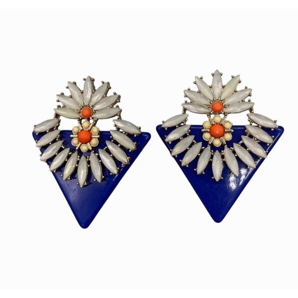 Geometric Floral Post Back Blue Earrings